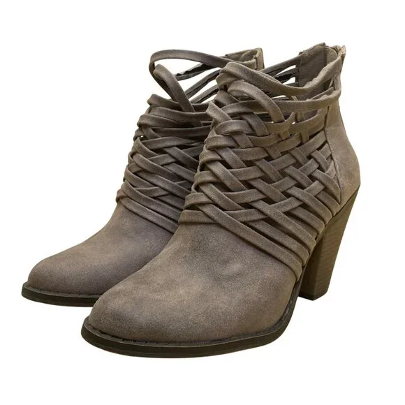 Fergalicious Women’s Taupe Zip Closure Heeled Weever Ankle Booties Size 7.5M - Picture 3 of 10